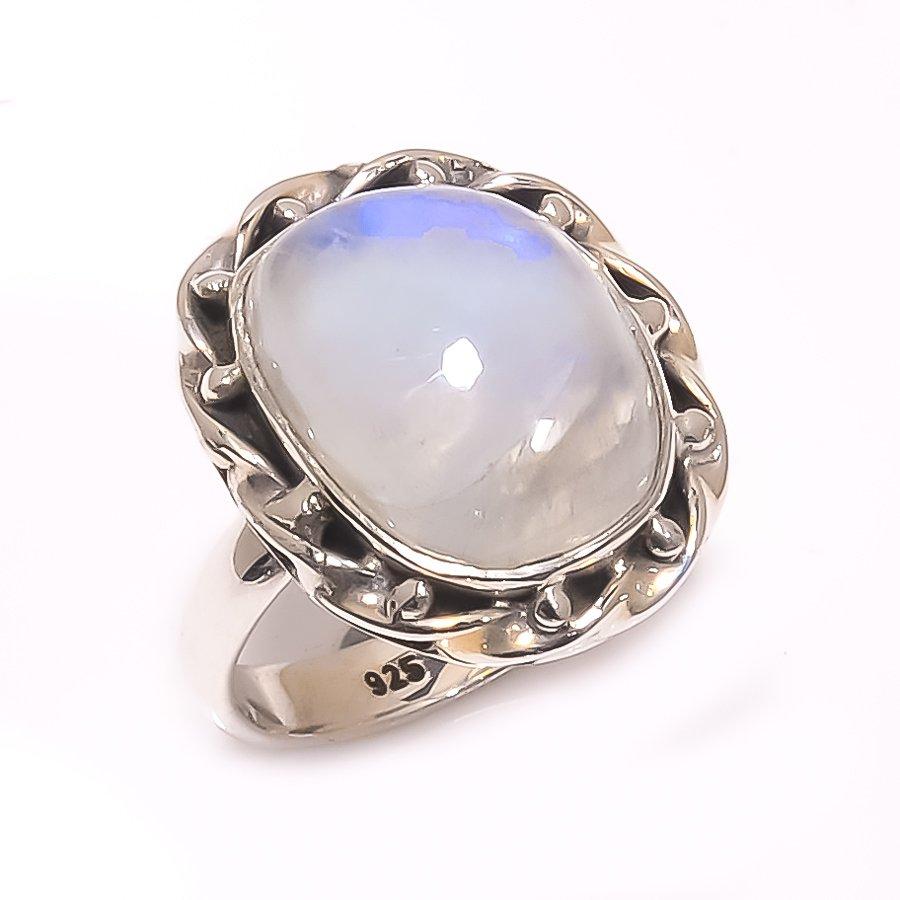 Bague en argent sterling 925 avec pierre de lune arc-en-ciel naturelle, taille 7, p4Z41