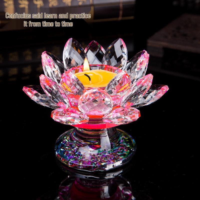 Kristall-Lotus-Glas-Kerzenhalter - Mehrfarbiges Ornament, Ewige Butterlampe für Heimdekoration
