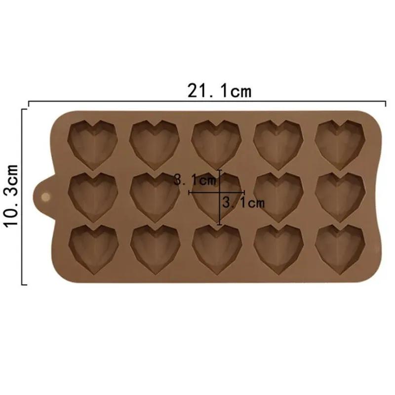 2pcs 15 Cavities Mini Heart Chocolate Mold Silicone Diamond Candy Molds Gummy Jelly Mould Cake Decoration Accessories