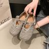 Hollow Fishing Net Crocheted One-word Strap Single Shoes Women's 2025 New Round Head Flat Ballet Shoes Woven Mary Jane