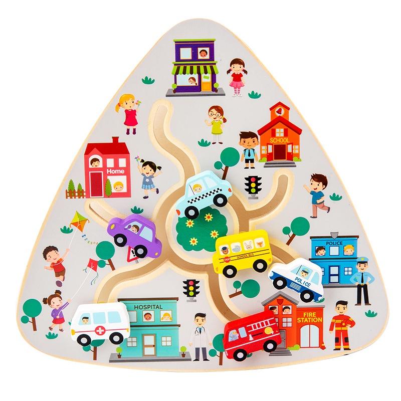 

Children s Wooden Track Maze Toy For Brain Training And Logic Thinking Ages 1-3 Traffic