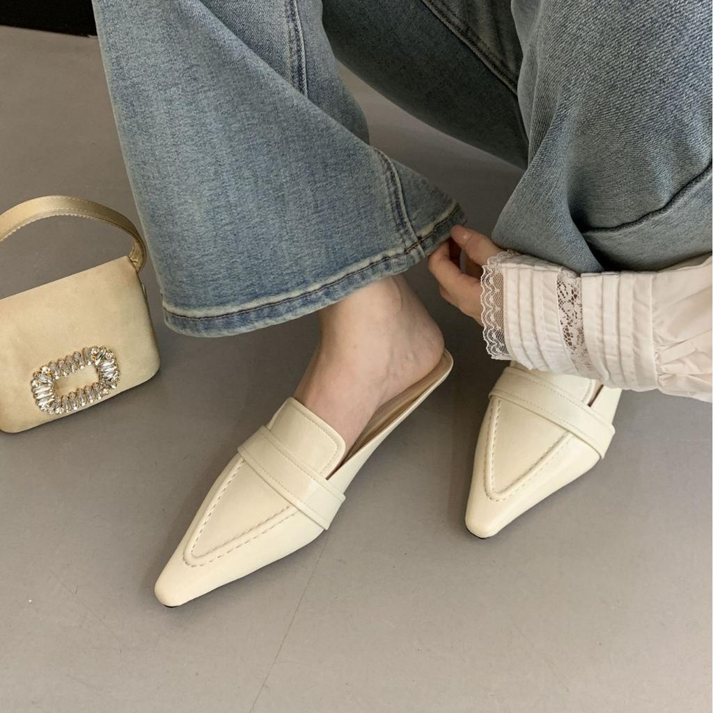 British Style Bag Head Half Slippers French Niche Low-Heeled Muller Shoes Retro Fashion Outer Women'S Shoes