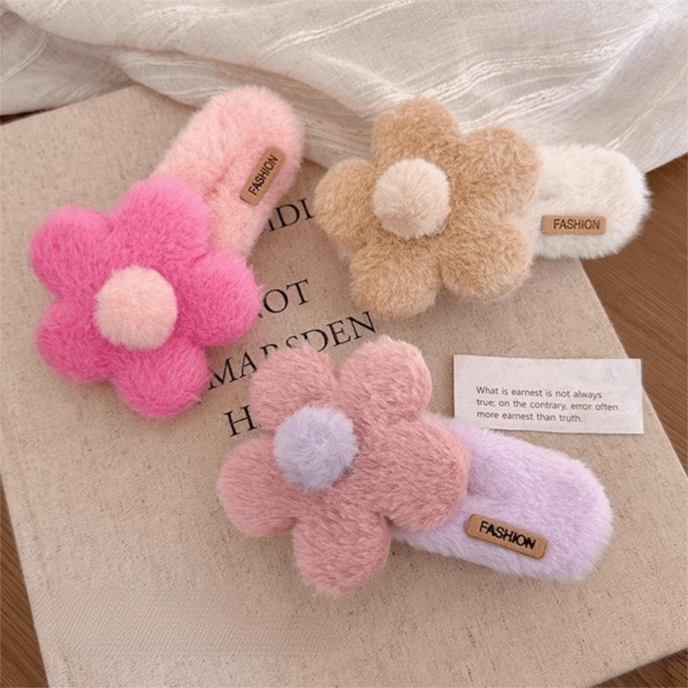 Fashion Plush Flower Hair Clip Sweet Duckbill Clip Headwear Accessories  Back Head