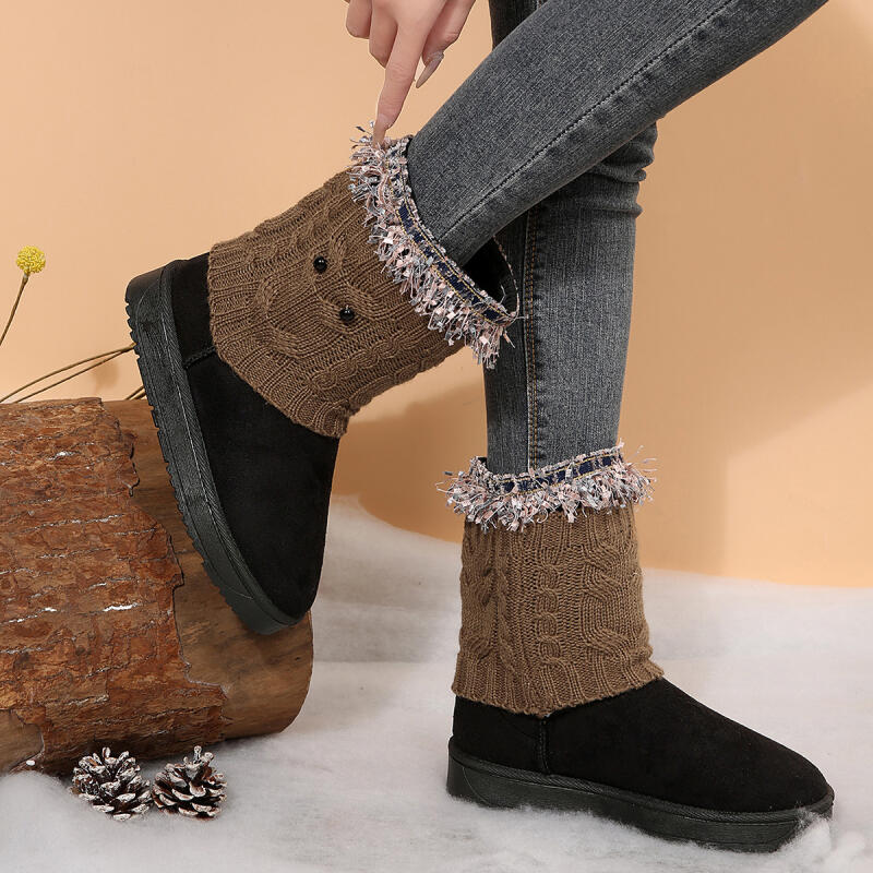 Fashion Fashion Knitted Tassel Snow Boots Women 2025 Winter Comfort Flat Heel Fur Ankle Boots For Woman Short Plush Non Slip Furry Shoes