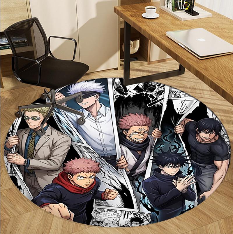 Jujutsu Kaisen Pattern Round Rug, Indoor/Outdoor Mat, for Picnic, Gameroom, Bedroom, Office, Living Room, Home Decor Carpet, Birthday Gift