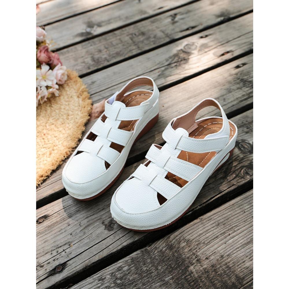 Women Platform Hollow Roman Sandals, Round Toe Wedge Heel Breathable Comfort Casual Shoes