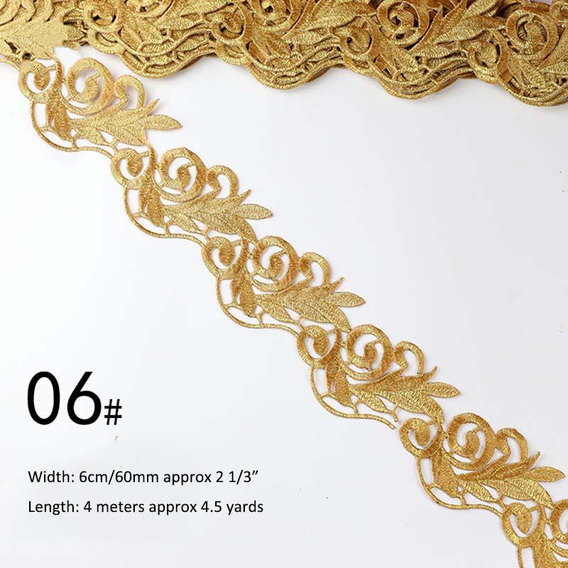 Gold Silver Thread Heavy Embroidery Lace Ribbon Shiny Diy Ethnic Garment Costume Dress Embellished Textile Iron-on Lace Trims