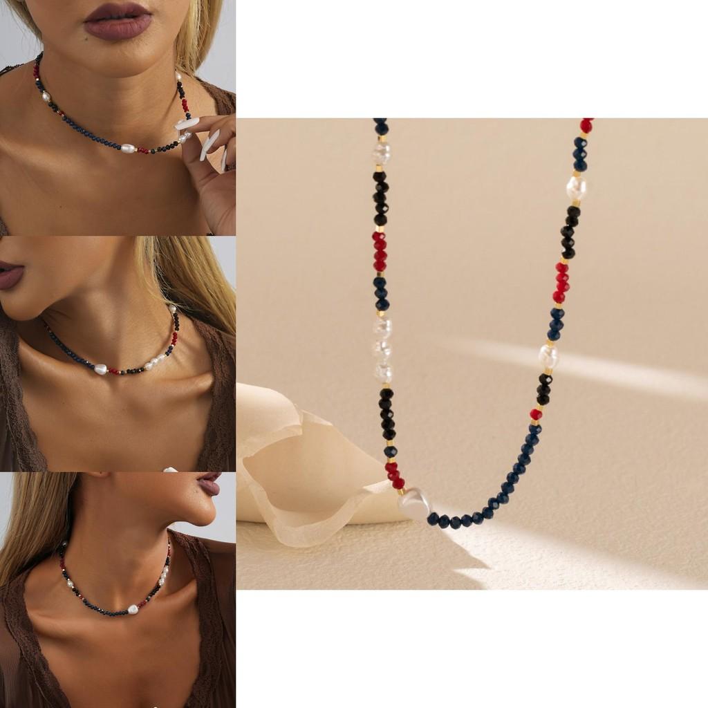 Crystal Sophisticated Colorful Imitation Pearl Necklace For Womens Trendy