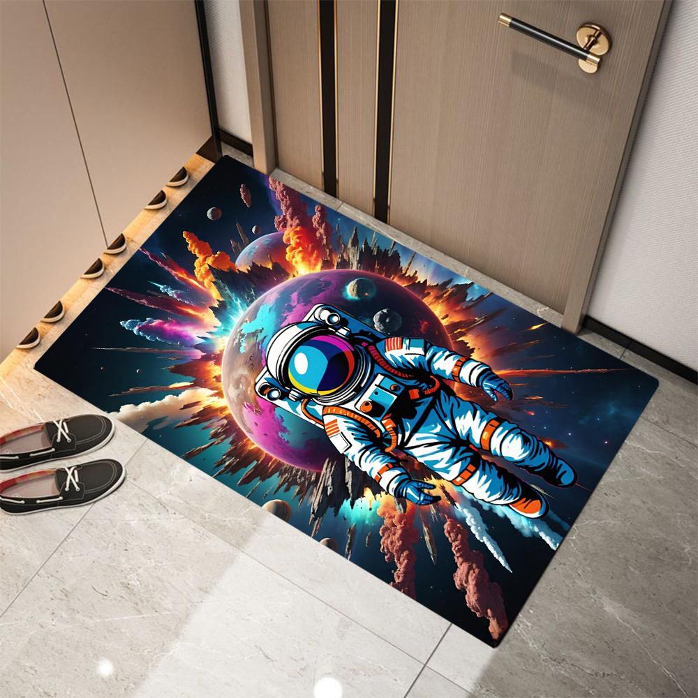 Space Pattern Printing Astronauts Planets Stars Foot Rugs Indoor Home Dirt Resistant Entrance Carpet Non Lip Bathroom Kitchen