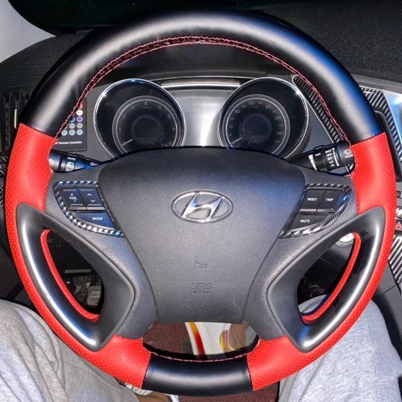 

Для Hyundai Sonata 8 2011-2014 ручная прошивка Черный Красный кожаный нескользящий чехол на руль автомобиля 1
