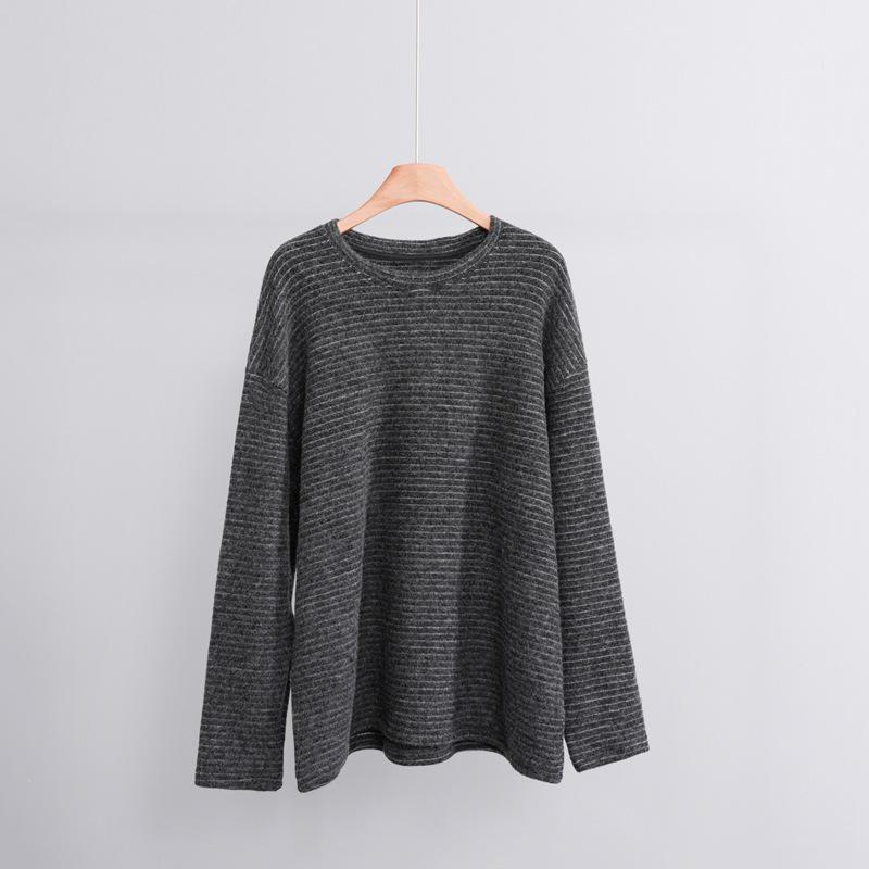 

Women s Striped Mid-Length Rabbit Fur Plush Long-Sleeve Top - Autumn/Winter Loose Style One Size (recommended 90-160 jin)