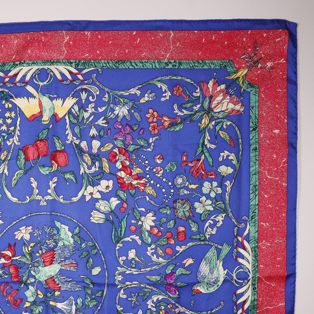 HERMES Carree90 scarf PIERRES D' ORIENT ET D' OCCIDENT Oriental Stone and Western Stonework Blue silk Women Used