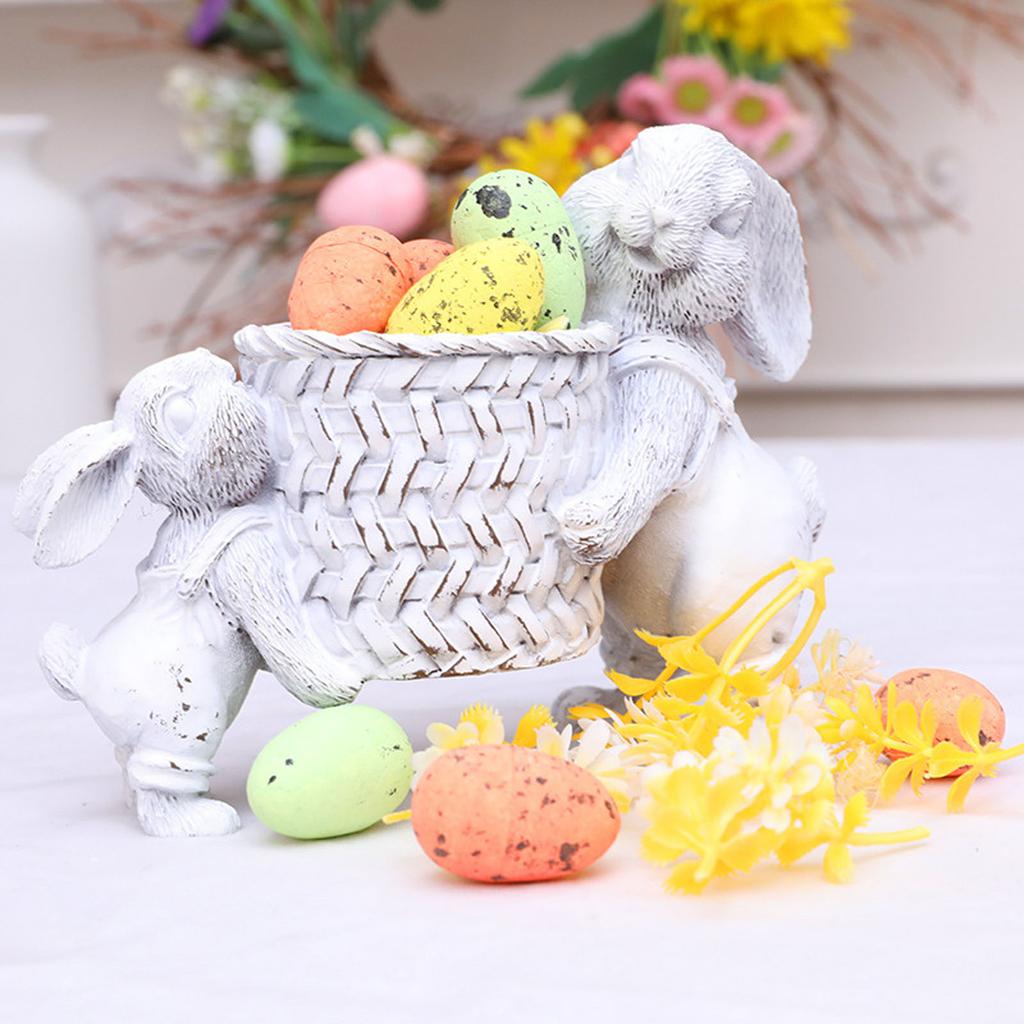 Easter Bunny Carrying Basket Resin Home Decor Ornament
