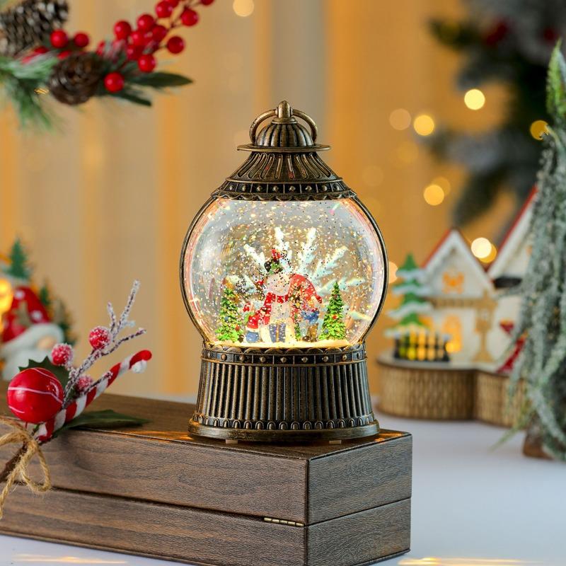 Christmas Luminous Rotating Windmill, Water-filled Snowfall, Flat Round Wind Lantern, Music Box, Christmas Desktop Decoration Gift