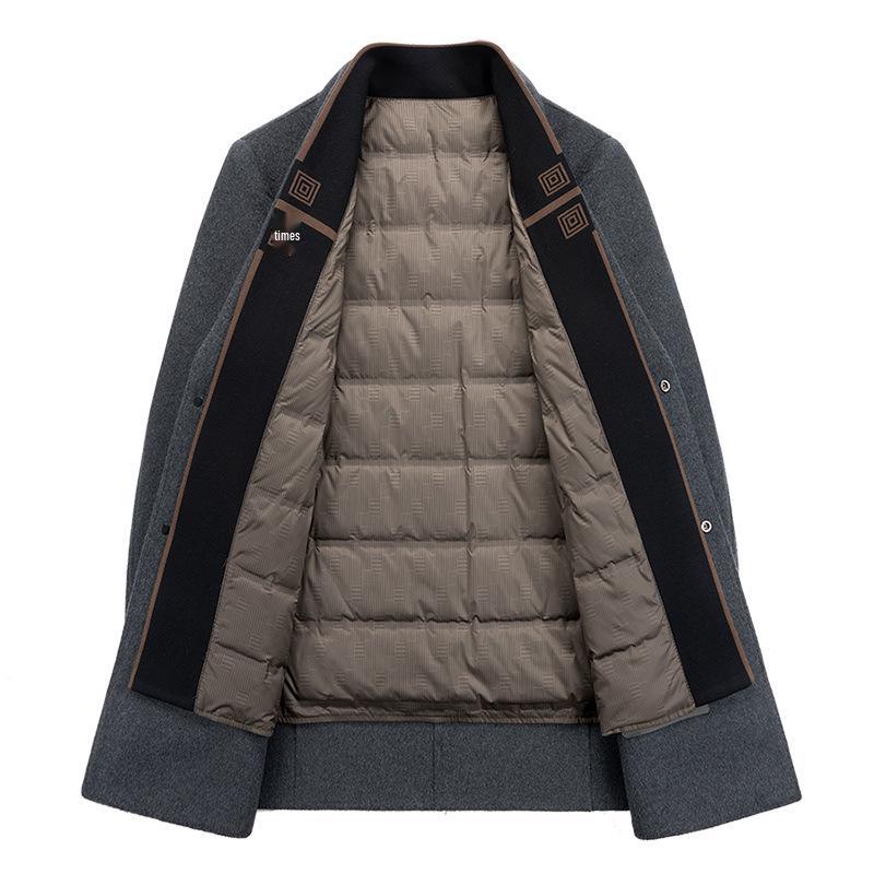 Men's Winter Wool Coat with Scarf Collar - Business Casual, Detachable Double-Sided Design, 90% Goose Down Liner