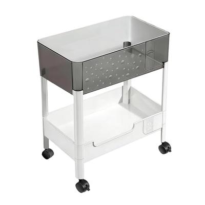 LiWNYRK 2-Tier Rolling Cart with Casters for Under-Desk Storage, Kitchen Cart with Large Capacity and 12cm Deep Basket, Space-Saving, Mobile Mini Roll
