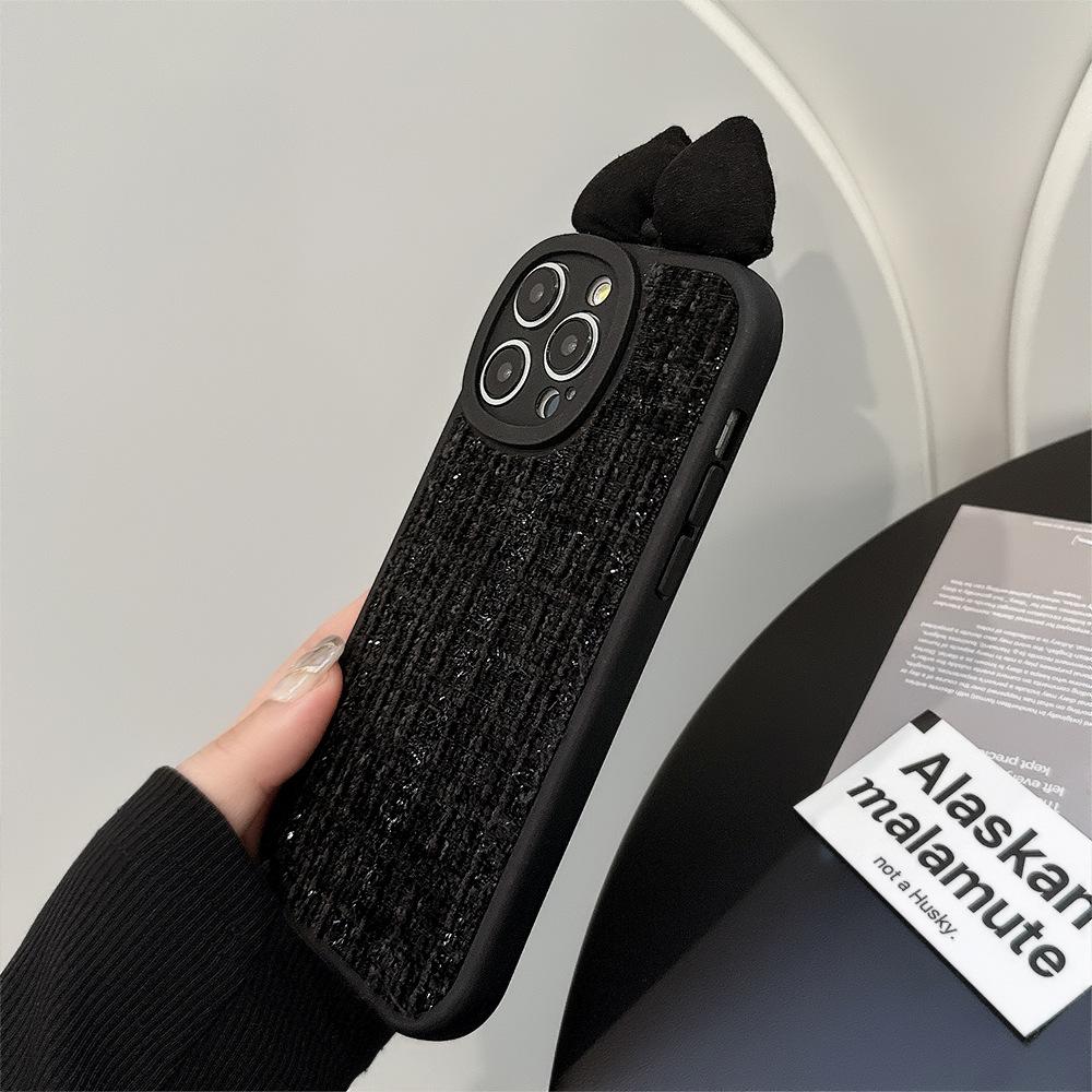 Black Small Fragrance Bow IPhone 16 Apple 13 Mobile Phone Case 15promax Light Luxury 11 Suitable for 11 Velvet 12