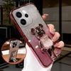 For OPPO Reno 15 Pro 15F Case with Cartoon 3D Bear Stand Luxury Slim Gradient Plating Glitter Girls Stylish For OPPO Reno 15F 15 Pro Back Cover