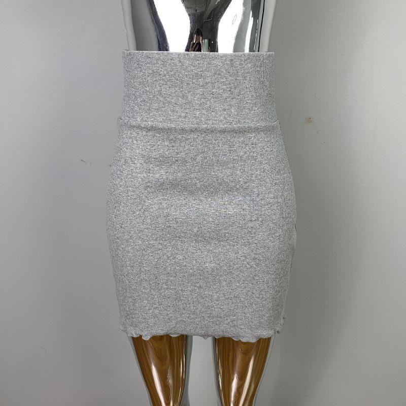 Korean Dongdaemun High Waist Bodycon Ribbed Skirt for Women - Slimming & Versatile. One Size серый