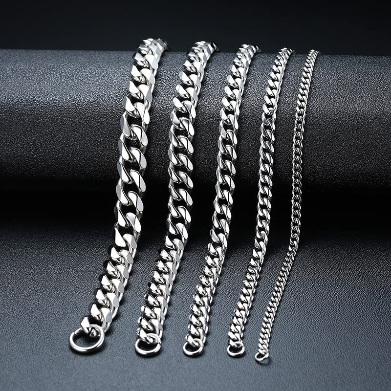 [Deelfel] Bracelet Chain, Black, 23cm, Shiny Surface, Curb Chain, Titanium, Hypoallergenic, Perfect for Anniversaries, New Year's, Parties, Gifts, Sty