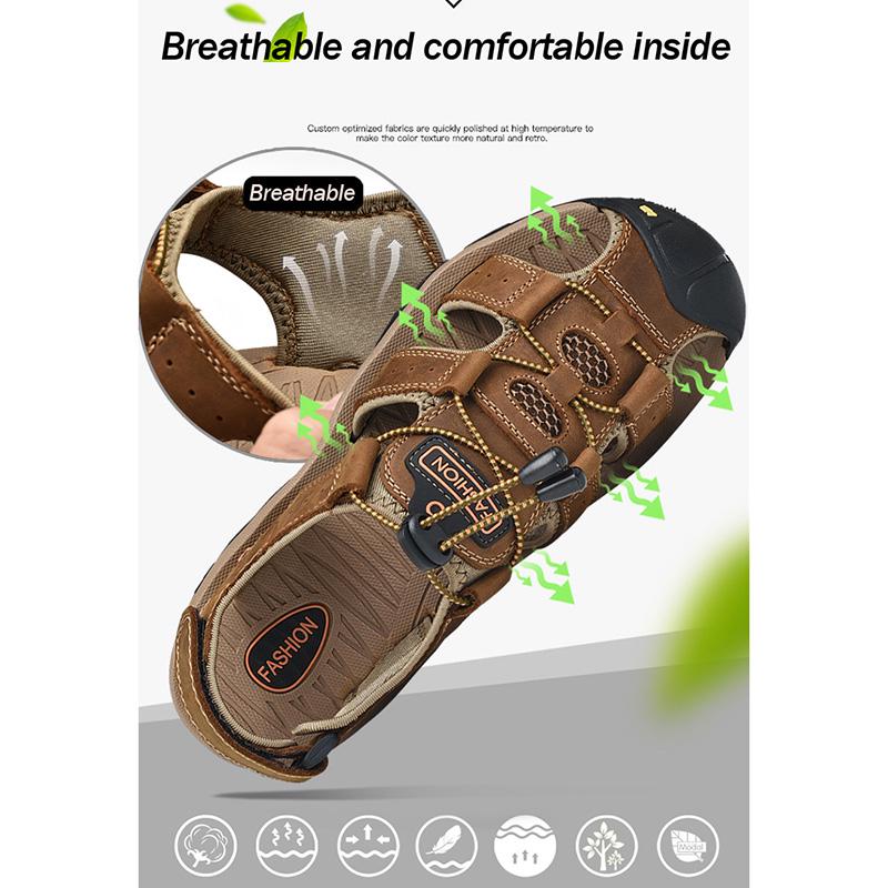 Sandali da uomo in vera pelle di vacchetta impermeabili, ciabatte da spiaggia estive di qualità, scarpe da ginnastica casual, scarpe da spiaggia all'aperto, taglia grande 38-48