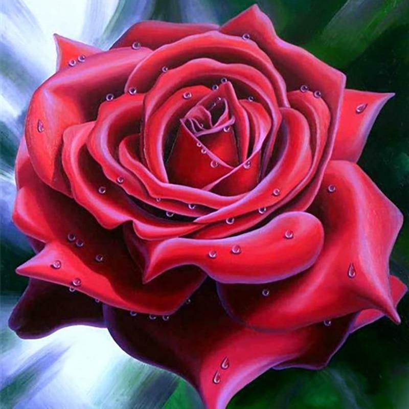 5D DIY Diamond Painting Rose Flower Diamond Embroidery Fresh Flowers Cross Stitch Full Round Drill Manual Home Decor Gift