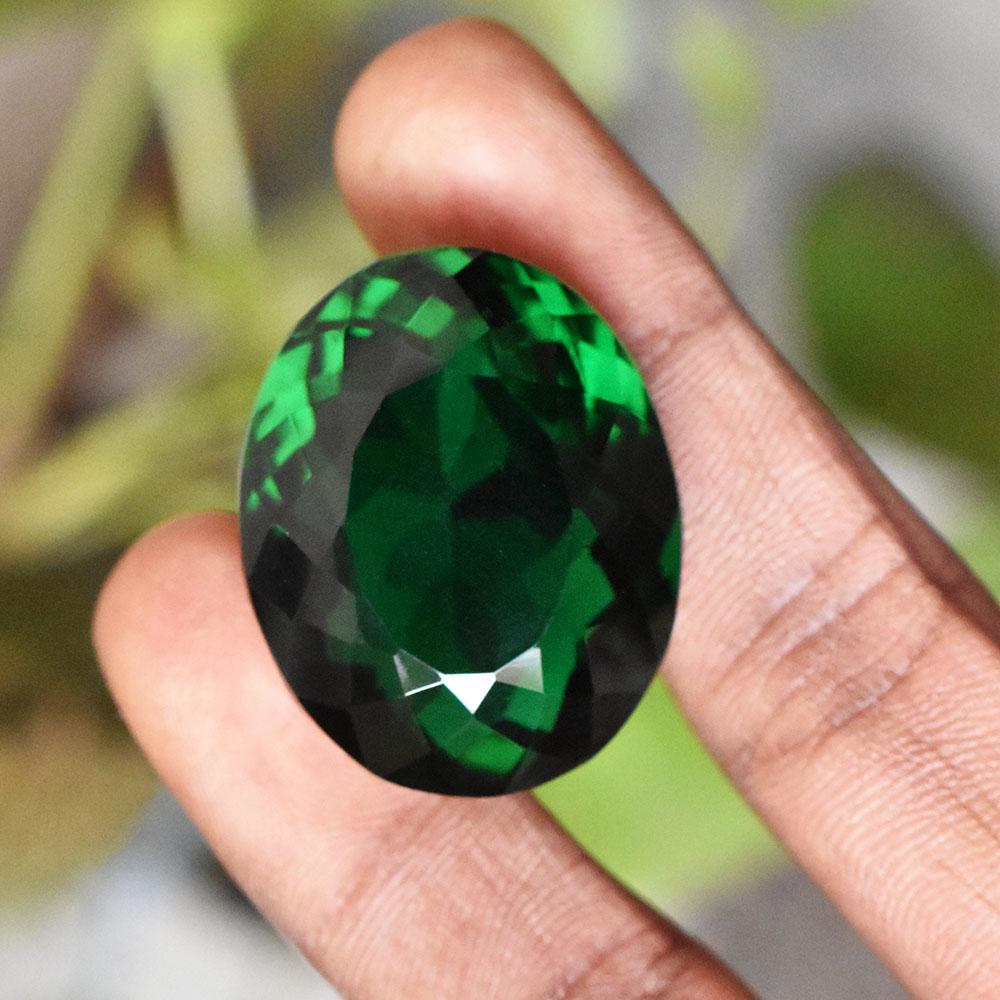 Lab-Created Green Emerald Loose Gemstone 31x25mm Oval Shape for Jewelry Making and Gem Collections