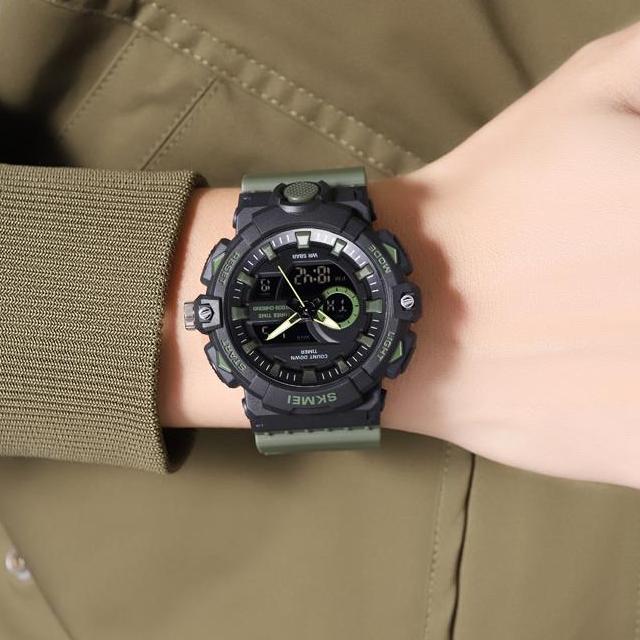 Skmei 2225 Sport Alarm Watch Men Dual Display Waterproof LED Display Electronic Quartz Digital Wristwatch Man Clock Reloj Hombre