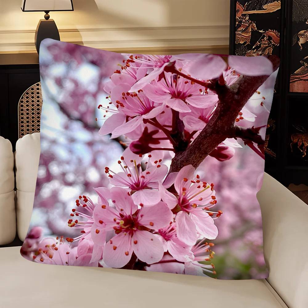 Cherry Blossoms Pillow Case Fashion Square Pillowcase Bedroom Sofa Room Ins Decoration Leisure