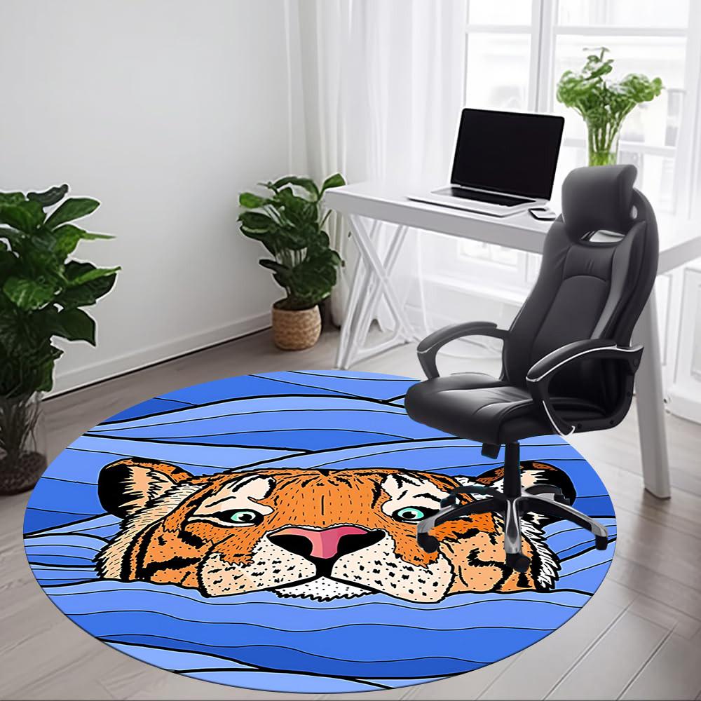 1pc Tiger Waves Office Round Area Rug, Indoor Mat Suitable For Office, Under Office Chairs Bedroom Living Room Home Decor, Room Deco