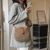 Simple Color Blocked Women Casual One Shoulder Grass Woven Bag For Daily Use And Beach Outings