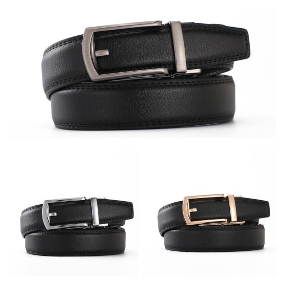 Men Belt Automatic Buckle Soft Simulated Leather Adjustable No Hole Belt with Fake Pin Design Quick Release Jeans Trousers Belt