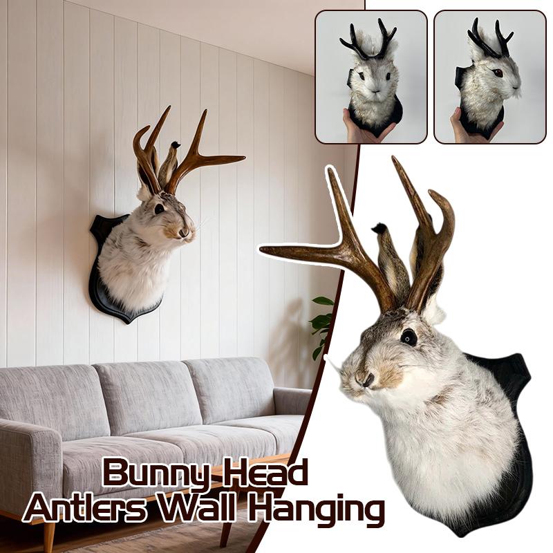 Bedroom Sculpture Bunny Head Antlers Wall Hanging Decoration Crafts Furry Rabbit  Animal Wall Mount Pendant Easter Decoration
