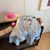 Women's Retro Color Block Striped Denim Shirt - Minimalist, Versatile, Long Sleeve Top