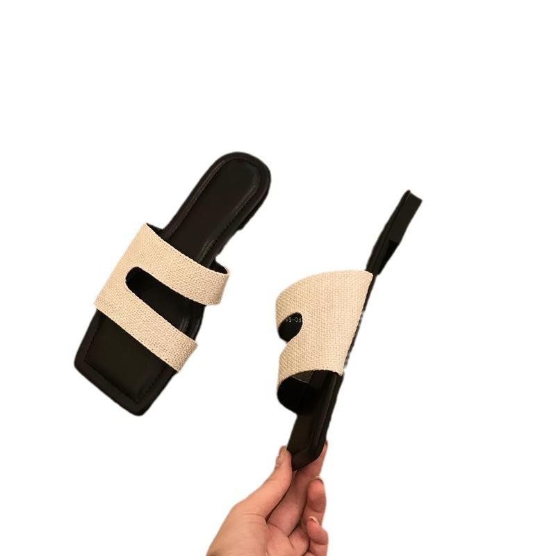 Slippers female summer outer wear feeling sandals female 2025 new temperament fairy style simple vacation evening sandals