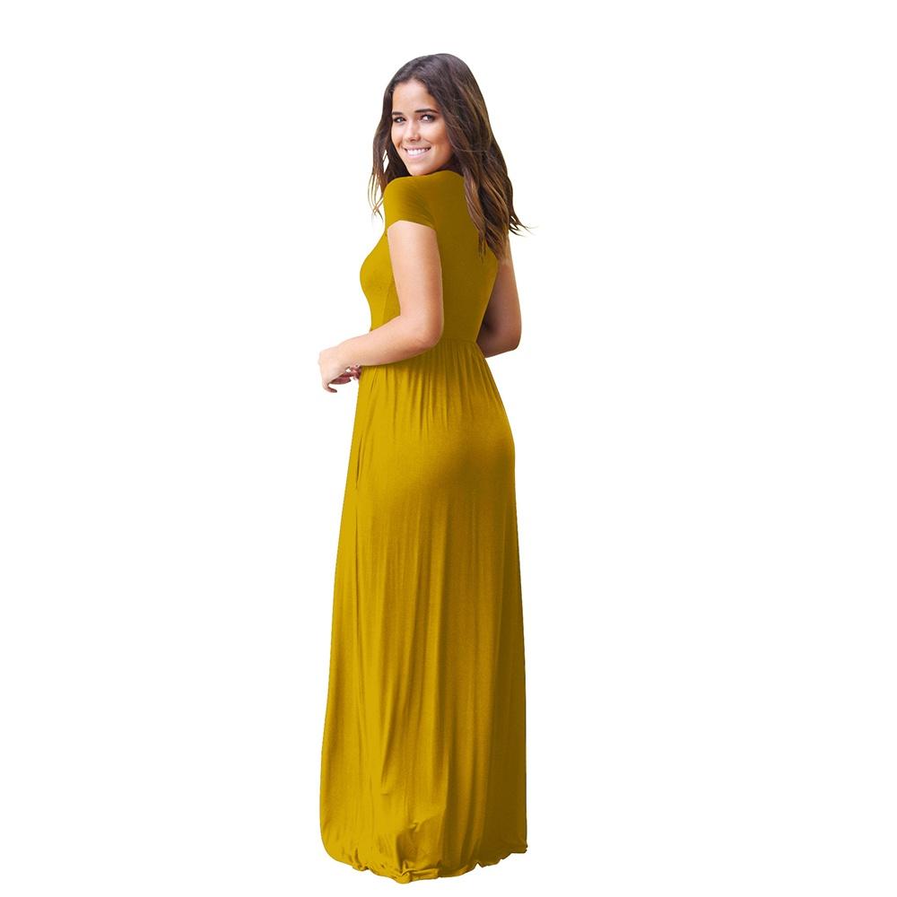 Elegant Women Boho Short Sleeve Solid Evening Party Maxi Dress Plus Size Delight