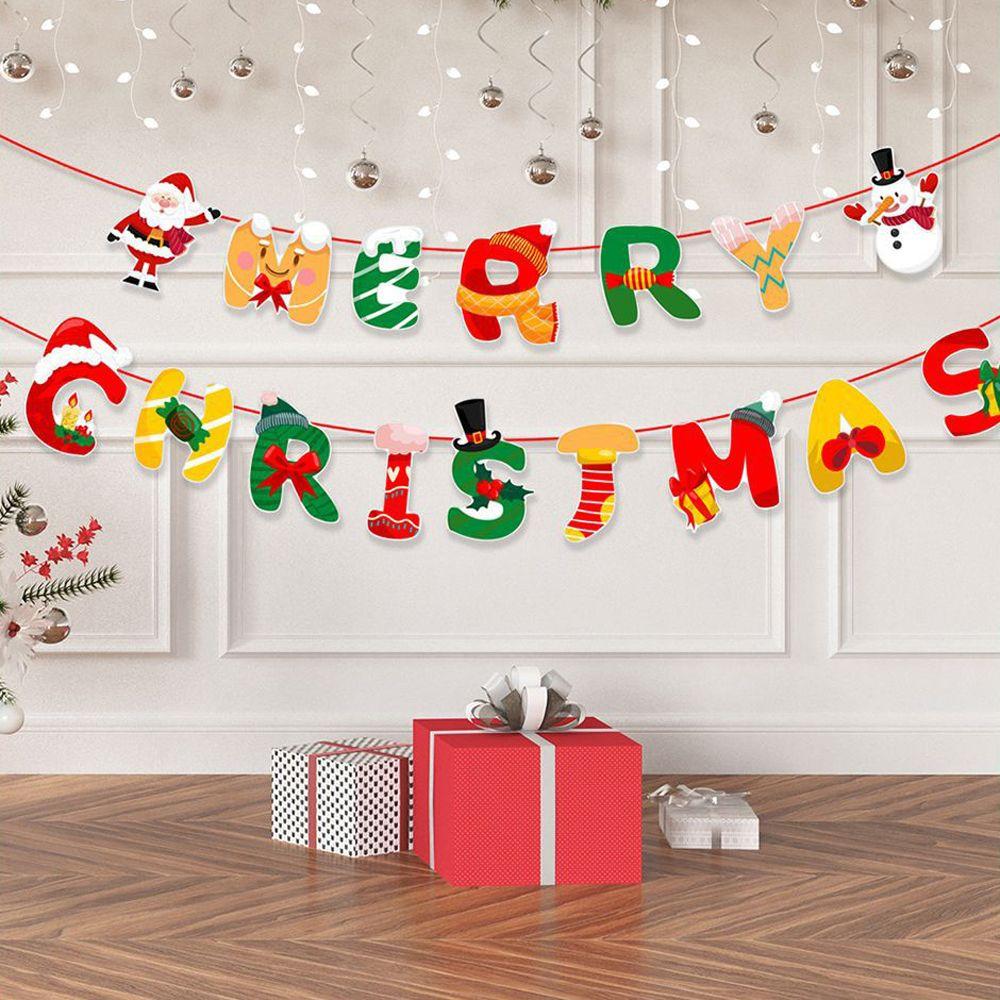 Home Decorations Garland Deer Xmas Tree Snowman Paper Hanging Flags Santa Claus Christmas Banners