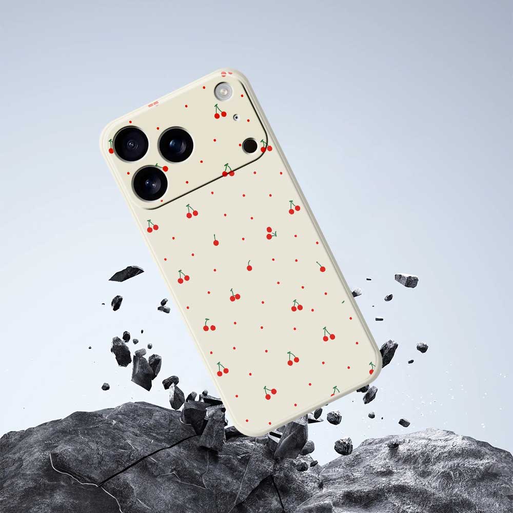 For iPhone 17 Pro Max Case Red Cherry Pattern Printing Straight Edge TPU Phone Back Cover