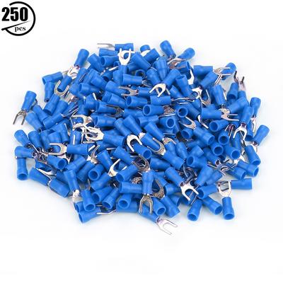 250 יחידות מבודדים מסופי חוט חשמל מלחץ מזלג מחבר סט (כחול)