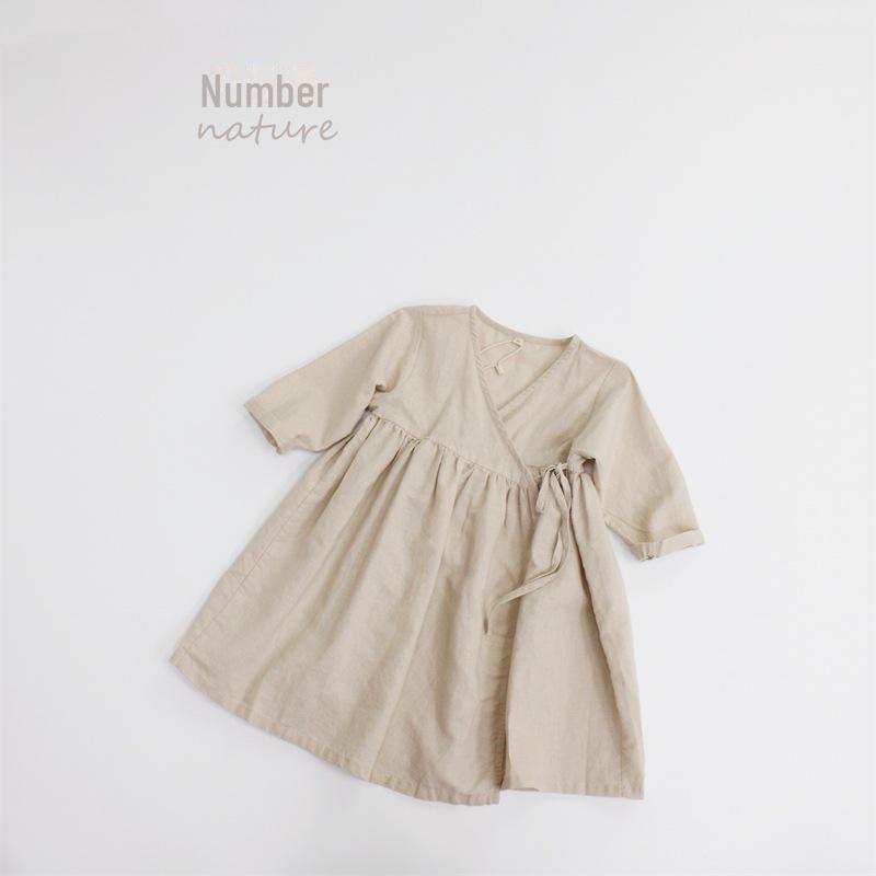 

Детское летнее платье с ретро-картой леса - юбка из хлопка и льна 90 cm бежевый