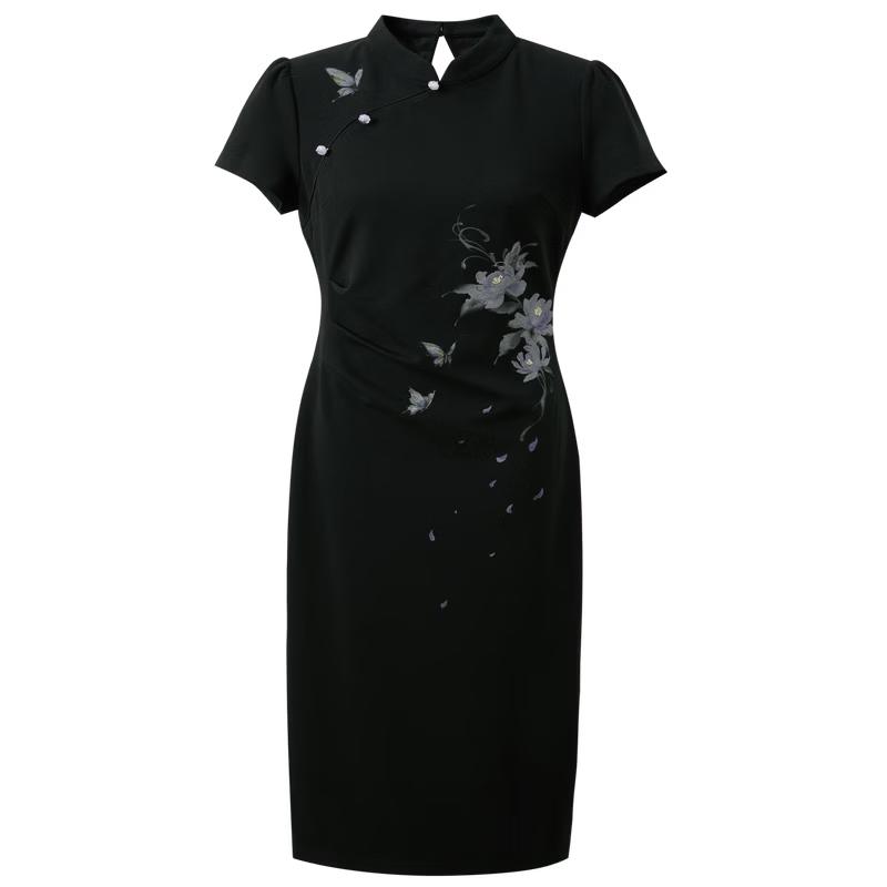 Sancai New Chinese Style Peony Print Long Dress XL