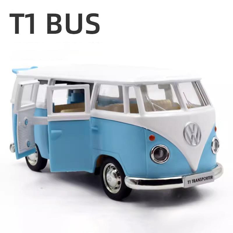 1:36 Volkswagen VW T1 Bus Toy Car Model Alloy Diecast with Pull Back Doors Opened Van Models Best Gifts for Boys Kids Toy
