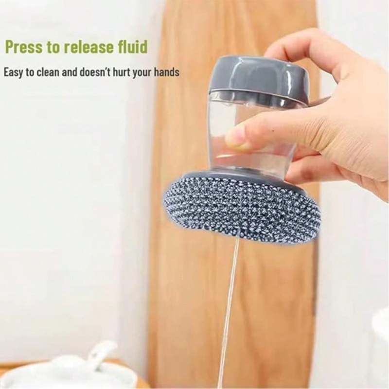 Self-Filling Soap Dispenser Brush Replaceable Cleaning Brush Scrubber For Dishes Pans Kitchen Sink Bathtub Tile And Household Ergonomic Grip