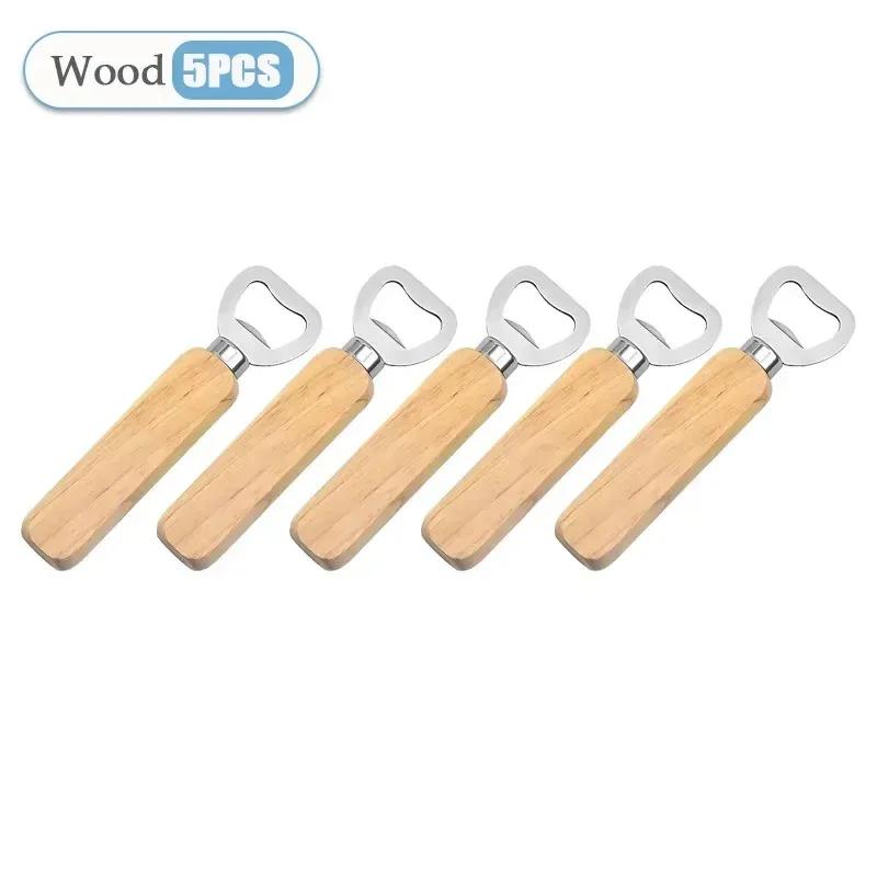 1-40PCS Stainless Steel Bottle Opener with Ergonomic Wooden Handle for Beer Wine Soda Durable Design for Home Camping Picnic Use
