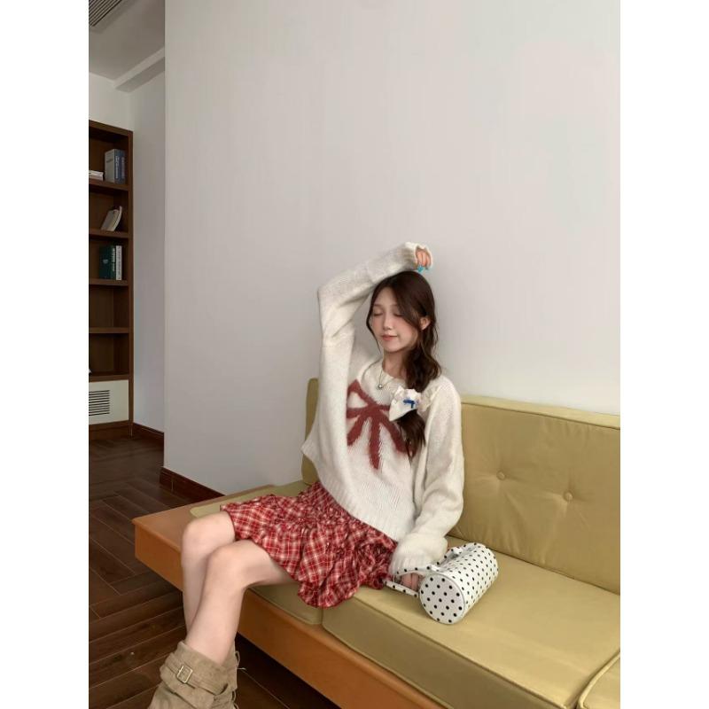 Butterfly Knot Jacquard Women's Sweater Long Sleeved Round Neck Pullover Knitted Sweaters Autumn New Loose Woman Fashion Trendy Top