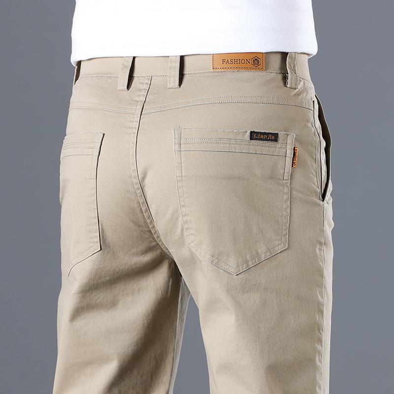 Men's Pure Cotton Classic Solid Color Casual Pants Business Stretch Slim Straight Brand Trousers Male