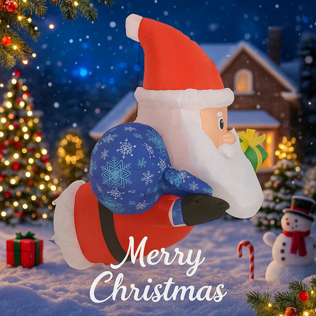 3.44FT LED Light Xmas Inflatable Gift Bag Santa Claus Toy Yard Party Decor Ornaments Home Decor Supplies Christmas Holiday Gifts