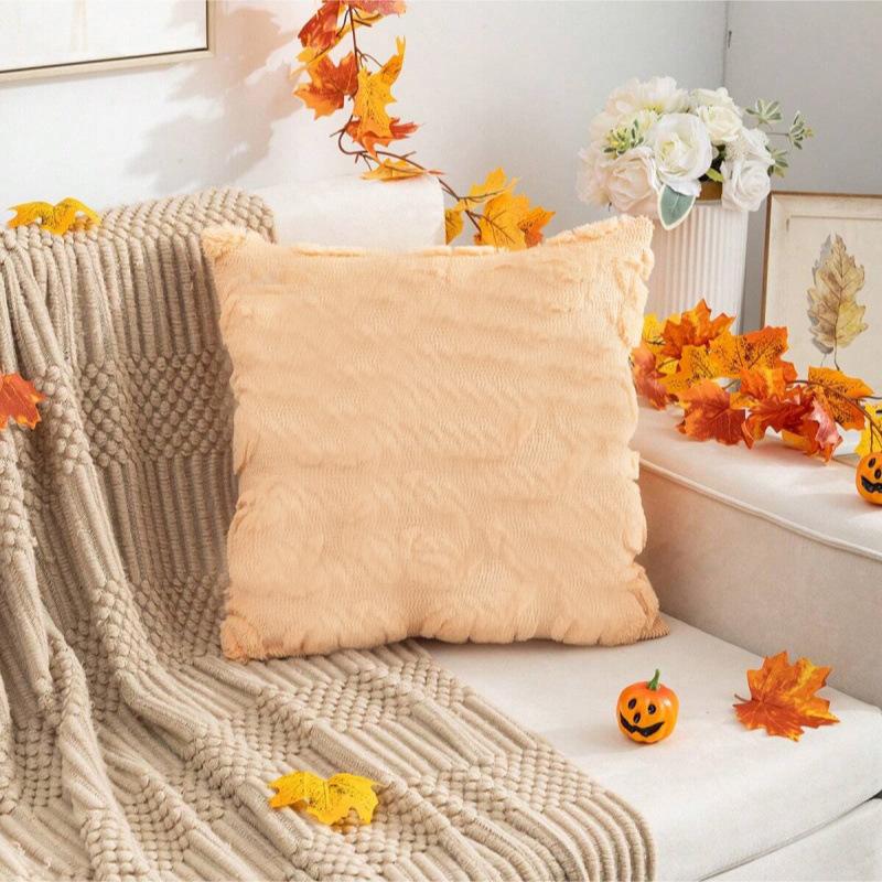 2/1pcs Autumn Pumpkin Throw Pillow Covers - Soft Plush Jacquard, Zipper Closure,  Pumpkin Design,  - Cozy Fall Decor for Sofa & Bedroom