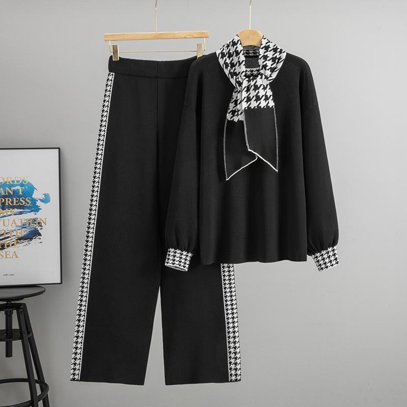 Set de Toamnă și Iarnă: Top Tricotat Elegant cu Talie Înaltă, Set Pantaloni Largi la Modă pentru Femei