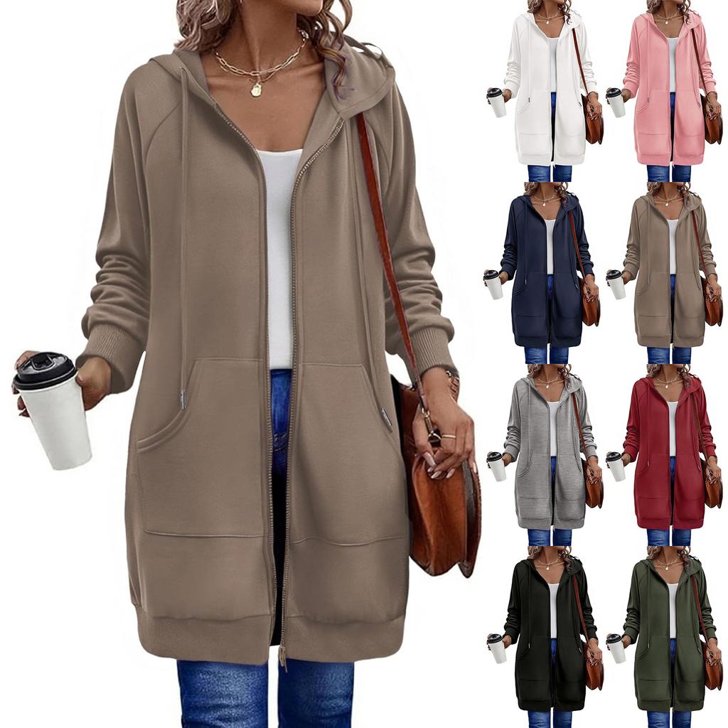 Women's Fashionable Loose-fitting Long-sleeved Casual Jacket With Zipper Hoodie